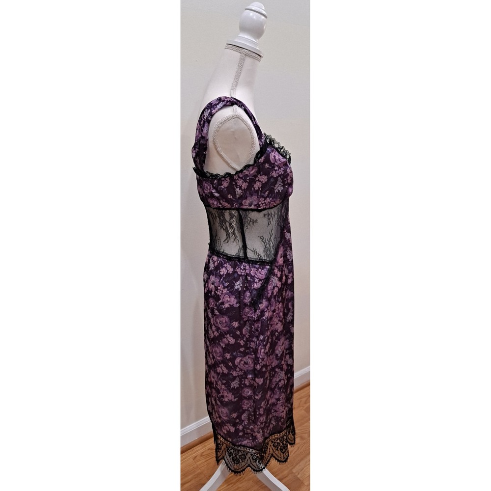 S Pretty Damage Vixen Dress Purple Floral Lace Cut Outs Y2K - Picture 3 of 10